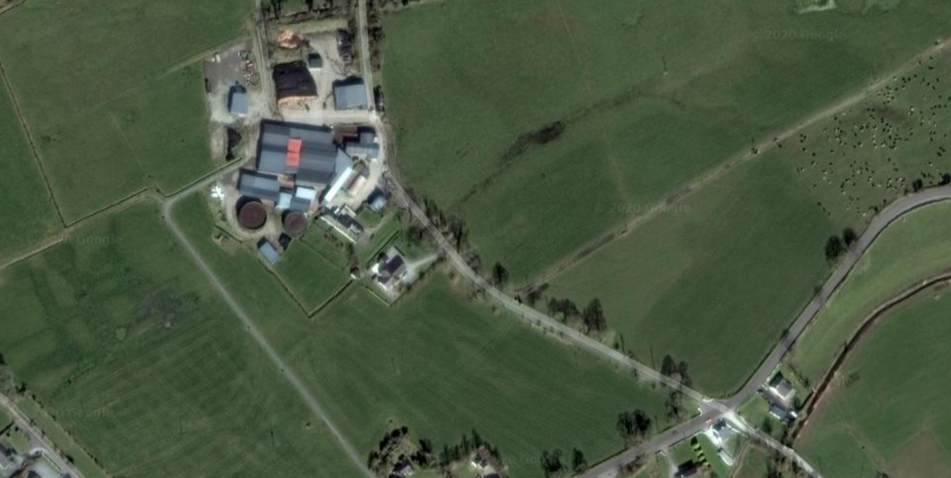 Satelite view of the current farmhouse where Greenville previously existed.